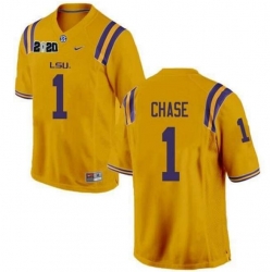 NCAA LSU Tigers #1 Ja'Marr Chase Yellow 2020 national championship Jersey