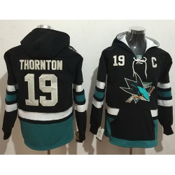 Men San Jose Sharks 19 Joe Thornton Black Name  26 Number Pullover NHL Hoodie