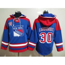 Men New York Rangers Henrik Lundqvist 30 Blue Stitched NHL Hoodie