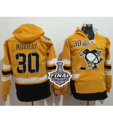 Men Pittsburgh Penguins 30 Matt Murray Gold Sawyer Hooded Sweatshirt 2017 Stadium Series Stanley Cup Final Patch Stitched NHL Jersey