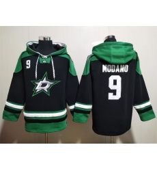 Men Dallas Stars 9 Mike Modano Black Green Lace Up Pullover Hoodie