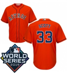 Mens Majestic Houston Astros 33 Mike Scott Replica Orange Alternate Cool Base Sitched 2019 World Series Patch Jersey