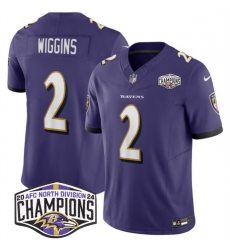 Men Baltimore Ravens 2 Nate Wiggins Purple F U S E 2024 AFC North Division Champions Vapor Limited Football Jersey