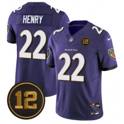 Men Baltimore Ravens 22 Derrick Henry Purple 2025 F U S E  Jacoby Jones Patch Vapor Limited Football Jersey Men Baltimore Ravens 22 Derrick Henry Purple 2025 F U S E  Jacoby Jones Patch Vapor Limited Football Jersey