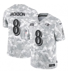 Men Baltimore Ravens 8 Lamar Jackson 2024 Arctic Camo Salute To Service Limited Stitched Football Jersey