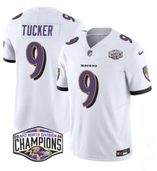 Men Baltimore Ravens 9 Justin Tucker White F U S E 2024 AFC North Division Champions Vapor Limited Football Jersey