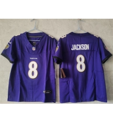 Women Baltimore Ravens 8 Lamar Jackson Purple Vapor Football Jersey Women Baltimore Ravens 8 Lamar Jackson Purple Vapor Football Jersey