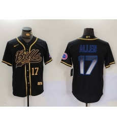 Men Buffalo Bills 17 Josh Allen Black Cool Base Stitched Baseball Jersey 3