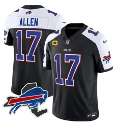 Men Buffalo Bills 17 Josh Allen Black White 2023 F U S E  New York Patch And 4 Star C Patch Vapor Untouchable Limited Stitched Football JerseyS