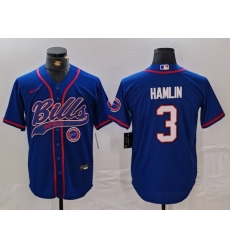 Men Buffalo Bills 3 Damar Hamlin Blue With Patch Cool Base Stitched Baseball Jersey 1