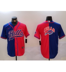 Men Buffalo Bills big logo Red Blue Team Cool Base Stitched Baseball Jersey