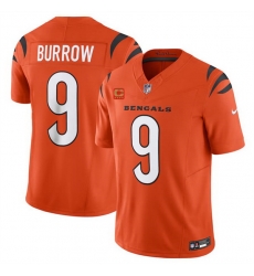 Men Cincinnati Bengals 9 Joe Burrow Orange 2024 F U S E With 4 Star C Patch Vapor Untouchable Limited Stitched Jersey