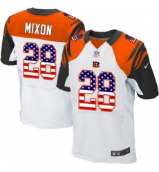 Mens Nike Cincinnati Bengals 28 Joe Mixon Elite White Road USA Flag Fashion NFL Jersey