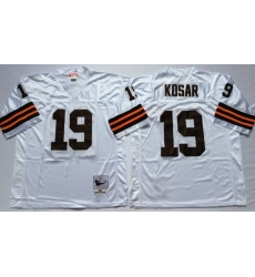 Men Cleveland Browns 19 Bernie Kosar White M&N Throwback Jersey