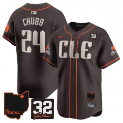 Men Cleveland Browns 24 Nick Chubb Brown With Jim Brown Memorial  26 Home Patch Vapor Premier Limited Stitched Baseball Jersey