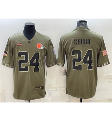 Men Cleveland Browns 24 Nick Chubb Olive 2022 Salute To Service Limited Stitched Jersey