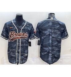 Men Cleveland Browns Blank Grey Camo With Patch Cool Base Stitched Baseball Jersey