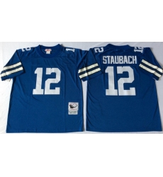 Men Dallas Cowboys 12 Roger Staubach Blue M&N Throwback Jersey