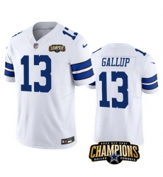 Men Dallas Cowboys 13 Michael Gallup White 2023 F U S E  NFC East Champions Patch Stitched Football Jersey