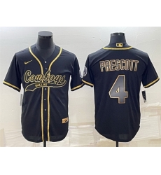 Men Dallas Cowboys 4 Dak Prescott Black Gold With Patch Cool Base Stitched Baseball Jersey