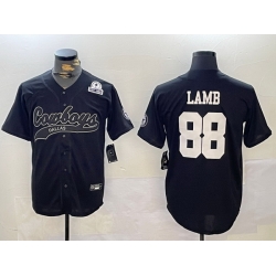 Men Dallas Cowboys 88 CeeDee Lamb Black With Patch Cool Base Stitched Baseball Jersey 3