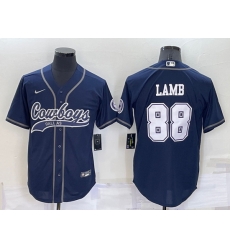 Men Dallas Cowboys 88 CeeDee Lamb Navy Cool Base Stitched Baseball Jersey