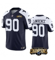 Men Dallas Cowboys 90 DeMarcus Lawrence Navy White 2023 F U S E  NFC East Champions Patch Stitched Football Jersey