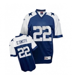 Mens Reebok Dallas Cowboys 22 Emmitt Smith Authentic Navy Blue Thanksgiving Throwback NFL Jersey