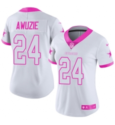 Nike Cowboys #24 Chidobe Awuzie White Pink Womens Stitched NFL Limited Rush Fashion Jersey