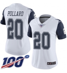 Women Cowboys 20 Tony Pollard White Stitched Football Limited Rush 100th Season Jersey