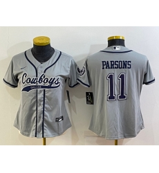 Women Dallas Cowboys 11 Micah Parsons Grey With Patch Cool Base Stitched Baseball Jersey