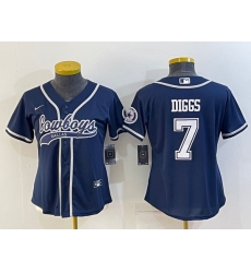 Women Dallas Cowboys 7 Trevon Diggs Navy With Patch Cool Base Stitched Baseball Jersey