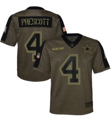 Youth Dallas Cowboys Dak Prescott Nike Olive 2021 Salute To Service Game Jersey