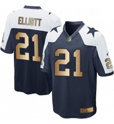 Youth Nike Dallas Cowboys 21 Ezekiel Elliott Elite NavyGold Throwback Alternate NFL Jersey