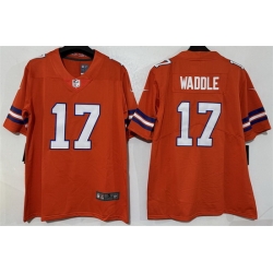 Men Denver Broncos  17 Jaylen Waddle Orange Mile High Collection 1977 Throwback Vapor Limited Stitched Football Jersey