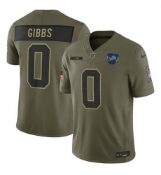 Men Detroit Lions 0 Jahmyr Gibbs Olive 2025 Salute to Service Limited Stitched Football Jersey