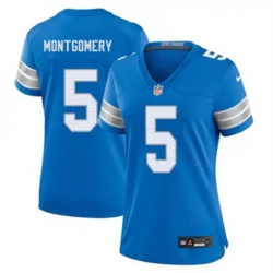 Women Detroit Lions 5 David Montgomery Blue 2024 F U S E Vapor Limited Stitched Jersey