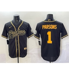 Men Green Bay Packers 1 Micah Parsons Black Gold Cool Base Stitched Baseball Jersey