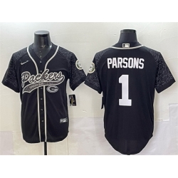 Men Green Bay Packers 1 Micah Parsons Black Reflective With Patch Cool Base Stitched Baseball Jersey Men Green Bay Packers 1 Micah Parsons Black Reflective With Patch Cool Base Stitched Baseball Jersey
