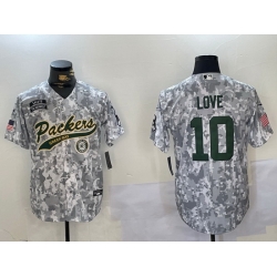 Men Green Bay Packers 10 Jordan Love 2024 Arctic Camo Salute To Service Stitched Baseball Jersey 2