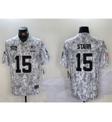 Men Green Bay Packers 15 Bart Starr 2024 F U S E Arctic Camo Salute To Service Limited Stitched Football Jersey