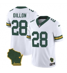 Men Green Bay Packers 28 A J  Dillon White 2023 F U S E  Home Patch Vapor Untouchable Limited Stitched Jersey