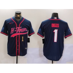 Men Houston Texans 1 Stefon Diggs Navy With Patch Cool Base Stitched Baseball Jersey 2