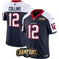 Men Houston Texans 12 Nico Collins Navy White 2023 F U S E  AFC South Champions Patch Limited Stitched Football Jersey Men Houston Texans 12 Nico Collins Navy White 2023 F U S E  AFC South Champions Patch Limited Stitched Football Jersey