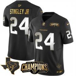 Men Houston Texans 24 Derek Stingley Jr  Black Golden 2023 F U S E  With AFC South Champions Patch And Team Logo Patch Limited Stitched Football Jersey Men Houston Texans 24 Derek Stingley Jr  Black Golden 2023 F U S E  With AFC South Champions Patch And Team Logo Patch Limited Stitched Football Jersey