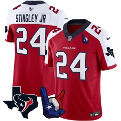 Men Houston Texans 24 Derek Stingley Jr  Red White 2023 F U S E  With Hand Sign Throwing Up The H Patch Vapor Untouchable Limited Stitched Football Jersey Men Houston Texans 24 Derek Stingley Jr  Red White 2023 F U S E  With Hand Sign Throwing Up The H Patch Vapor Untouchable Limited Stitched Football Jersey