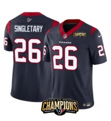 Men Houston Texans 26 Devin Singletary Navy 2023 F U S E  AFC South Champions Patch Vapor Untouchable Limited Stitched Football Jersey