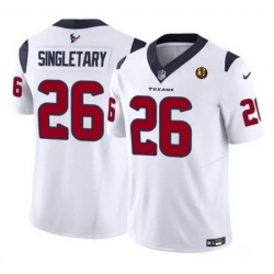 Men Houston Texans 26 Devin Singletary White 2023 F U S E  With John Madden Patch Vapor Limited Stitched Football Jersey Men Houston Texans 26 Devin Singletary White 2023 F U S E  With John Madden Patch Vapor Limited Stitched Football Jersey
