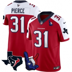 Men Houston Texans 31 Dameon Pierce Red White 2023 F U S E  With Hand Sign Throwing Up The H Patch Vapor Untouchable Limited Stitched Football Jersey Men Houston Texans 31 Dameon Pierce Red White 2023 F U S E  With Hand Sign Throwing Up The H Patch Vapor Untouchable Limited Stitched Football Jersey