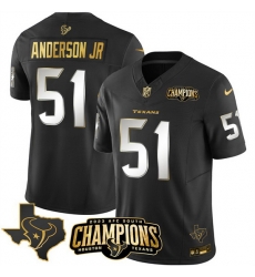 Men Houston Texans 51 Will Anderson Jr  Black Golden 2023 F U S E  With AFC South Champions Patch And Team Logo Patch Limited Stitched Football Jersey